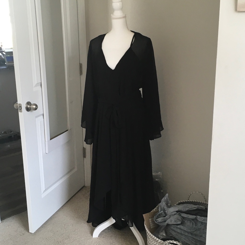 City Chic Black Long Sleeve Maxi Wrap Dress